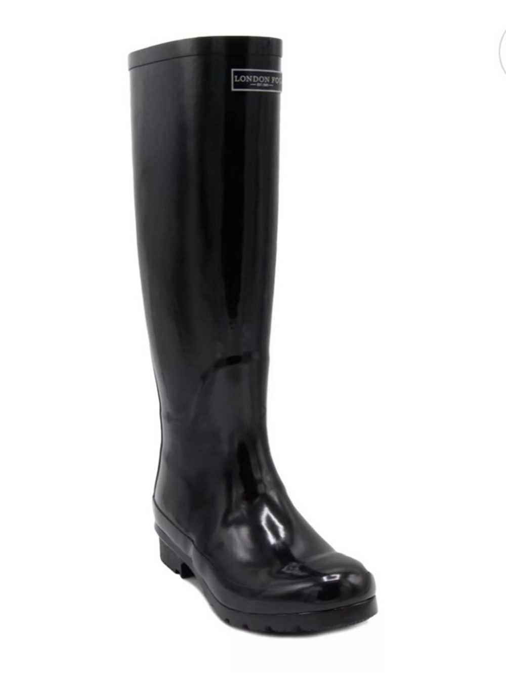 London Fog Women's Black Gloss Knee-High Rain Boots